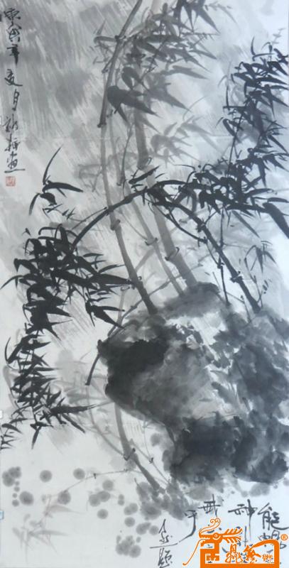 国画竹子《风竹》